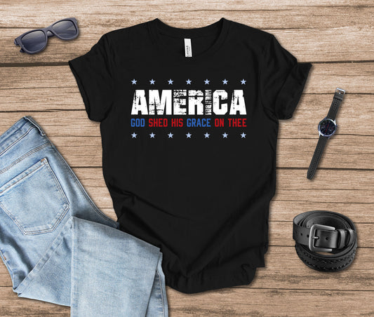 America - God Shed His Grace on Thee Stars T-shirt