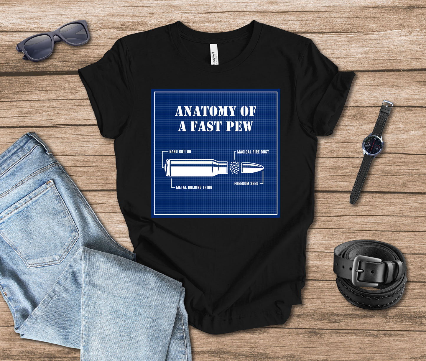 Anatomy of a Fast Pew Blueprint T-shirt