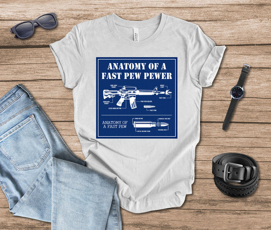 Anatomy of a Fast Pew Pewer Blueprint T-shirt