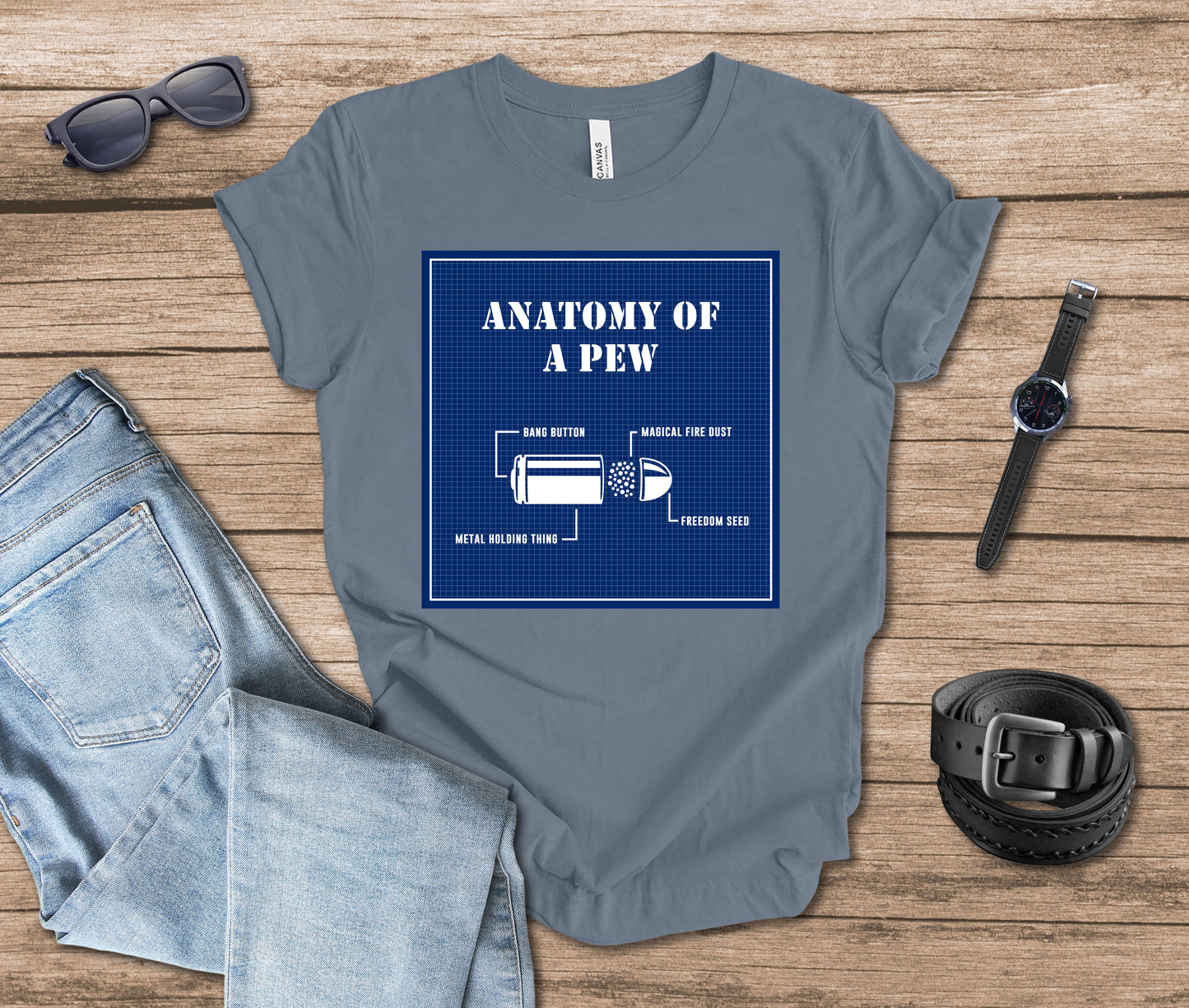 Anatomy of a Pew Blueprint T-shirt