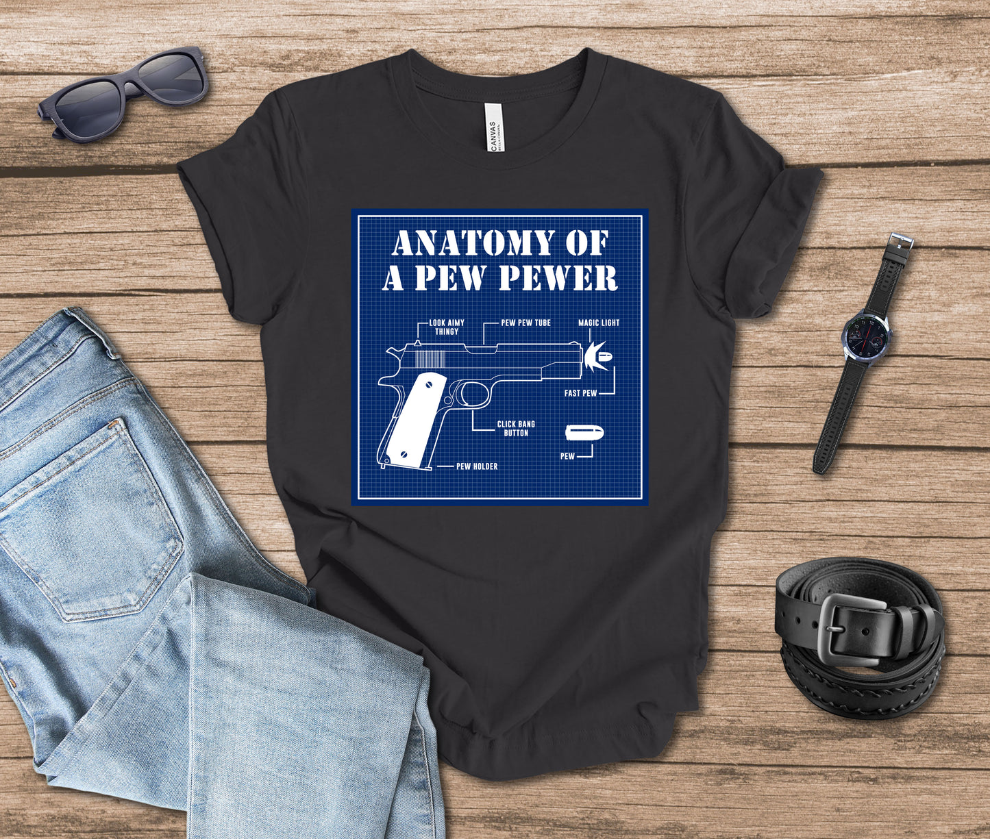 Anatomy of a Pew Pewer Blueprint T-shirt