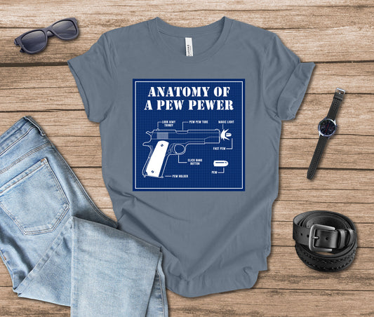 Anatomy of a Pew Pewer Blueprint T-shirt