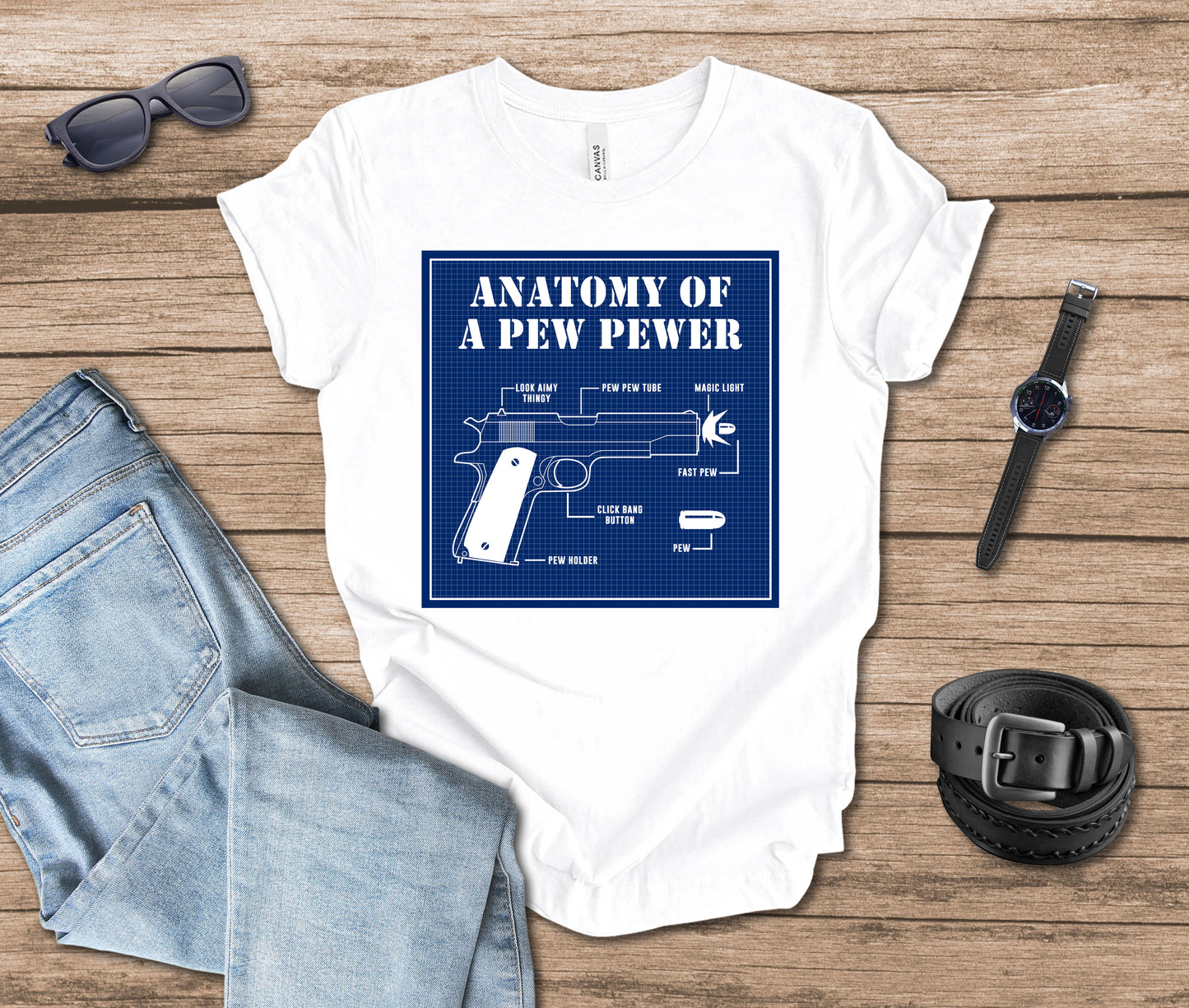 Anatomy of a Pew Pewer Blueprint T-shirt