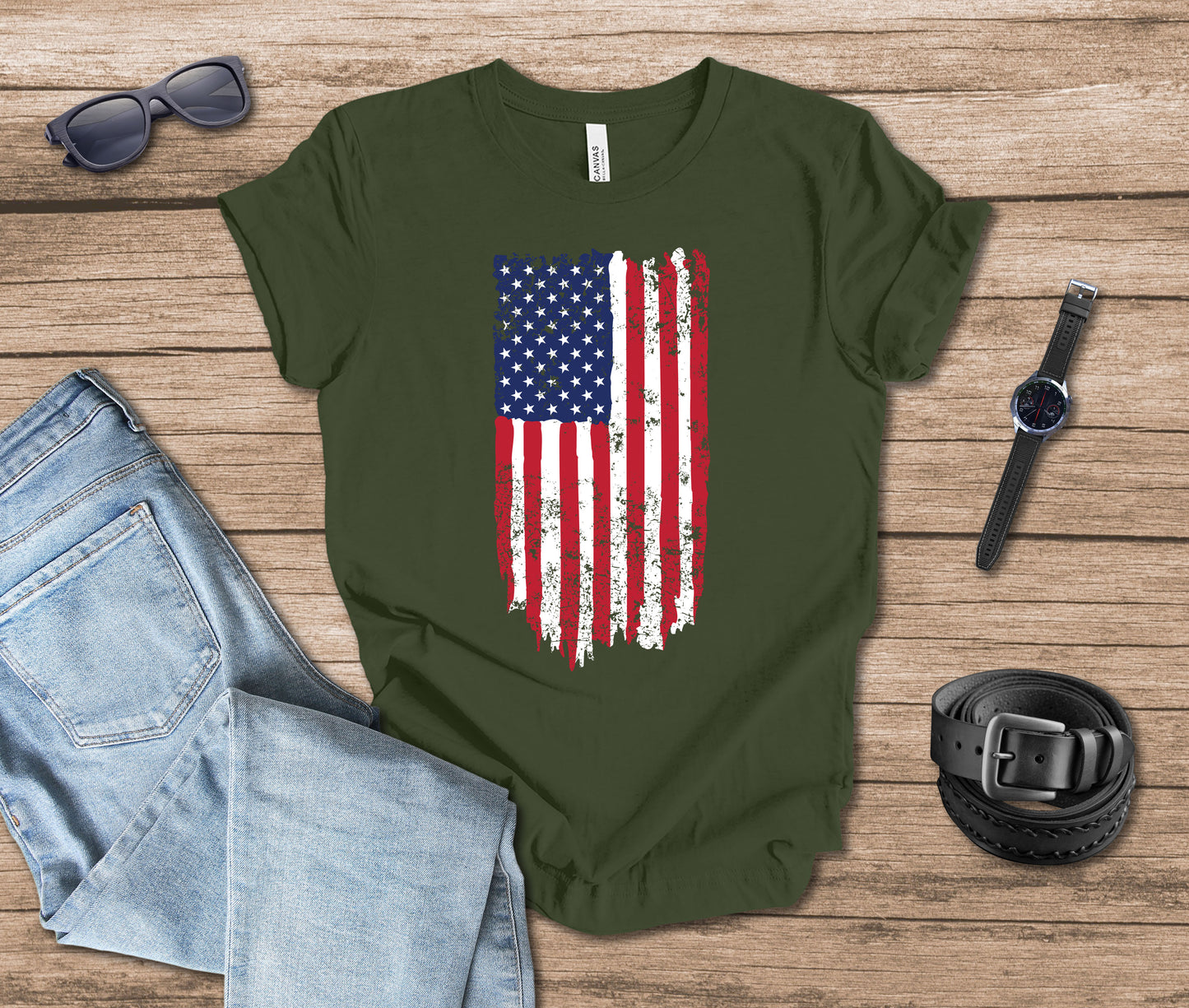 Distressed Flag Color Vertical T-shirt