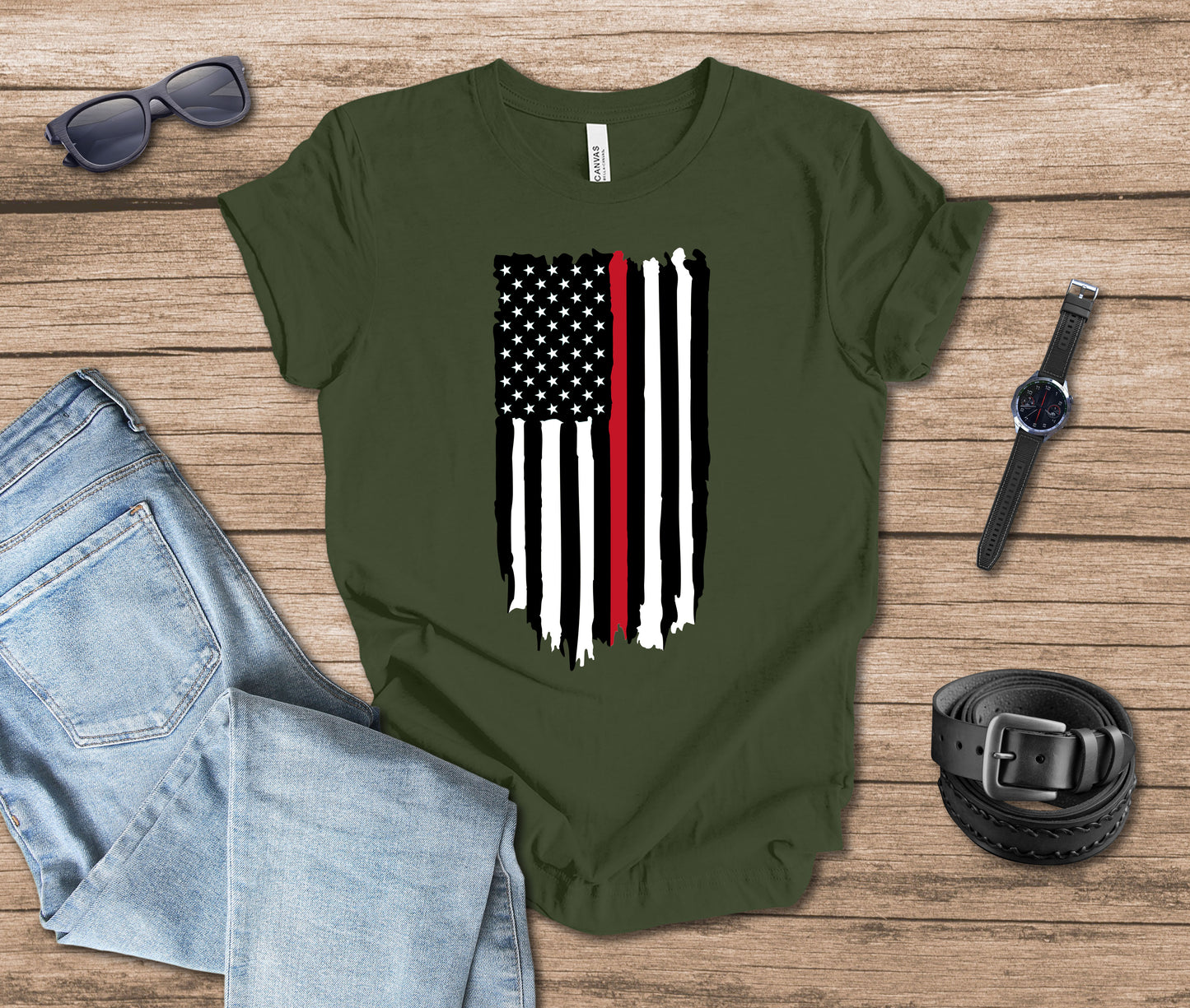 Distressed Flag Firefighter Vertical T-shirt