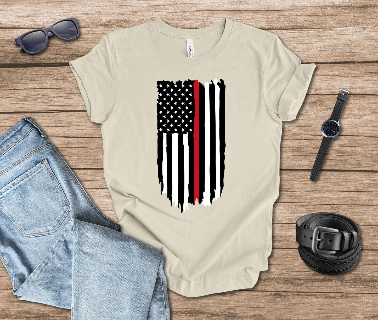 Distressed Flag Firefighter Vertical T-shirt