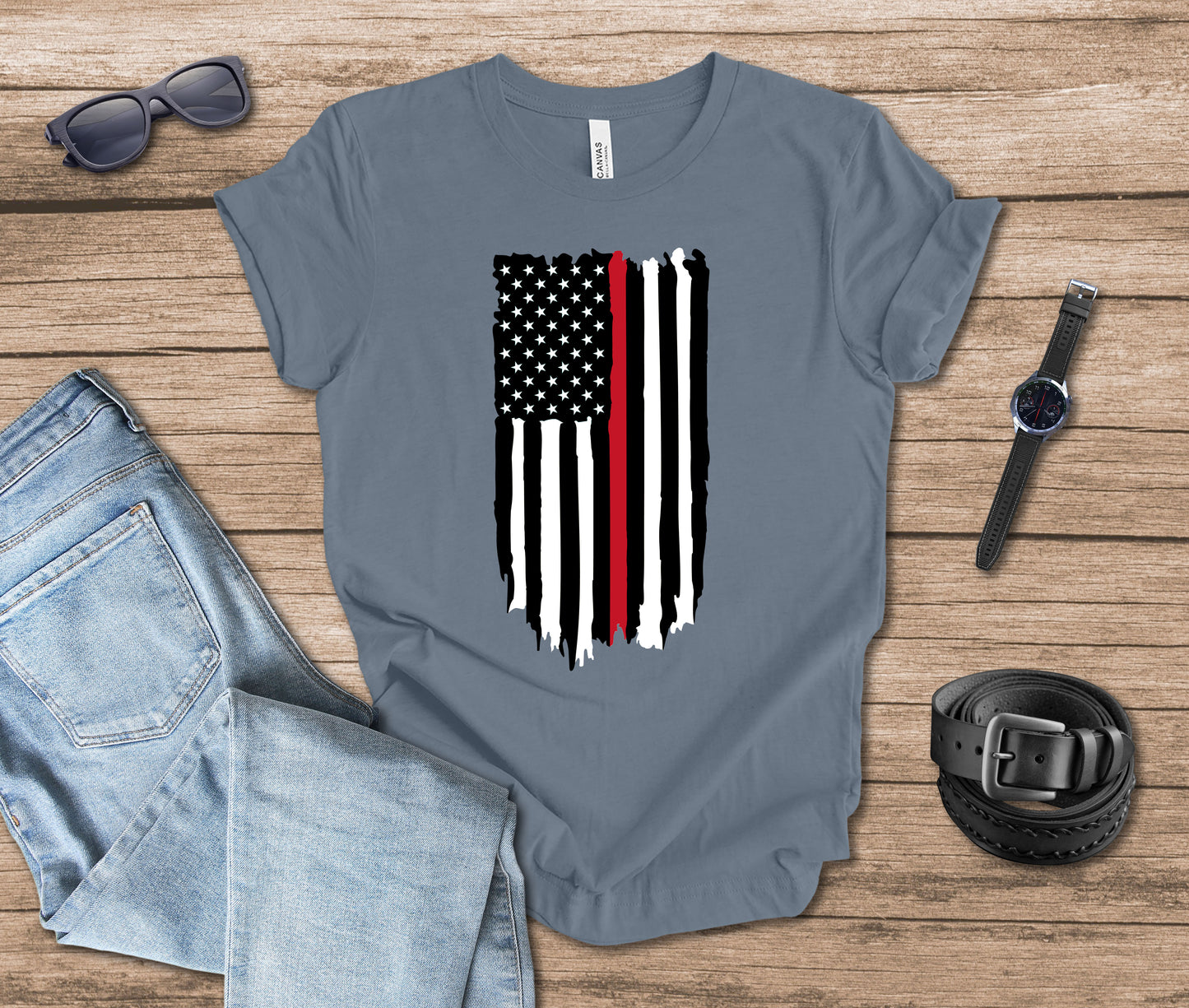 Distressed Flag Firefighter Vertical T-shirt