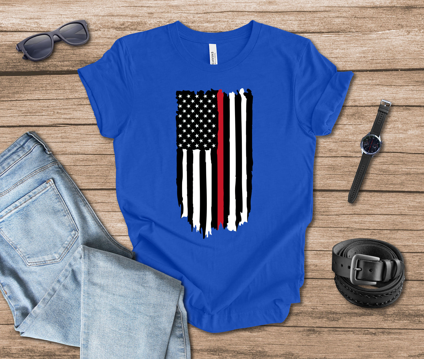 Distressed Flag Firefighter Vertical T-shirt