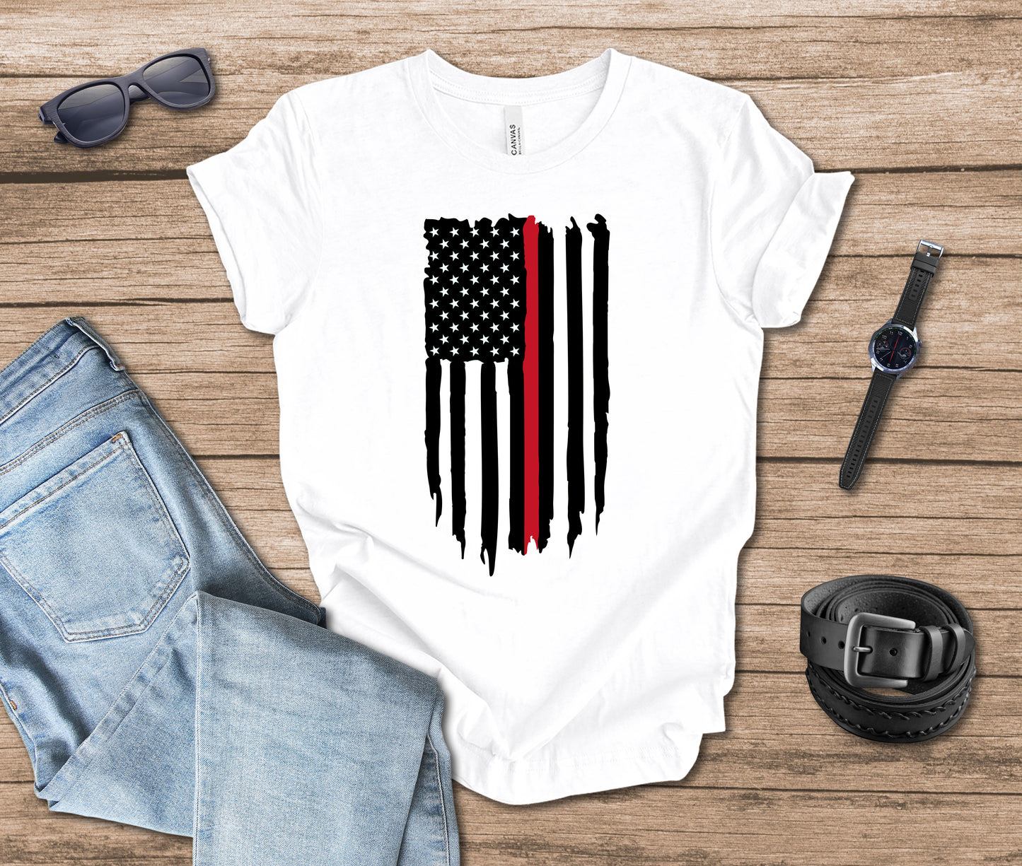 Distressed Flag Firefighter Vertical T-shirt