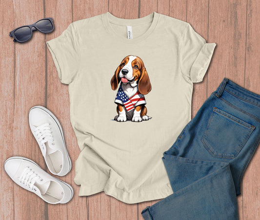 Patriotic Basset Hound Dog T-Shirt