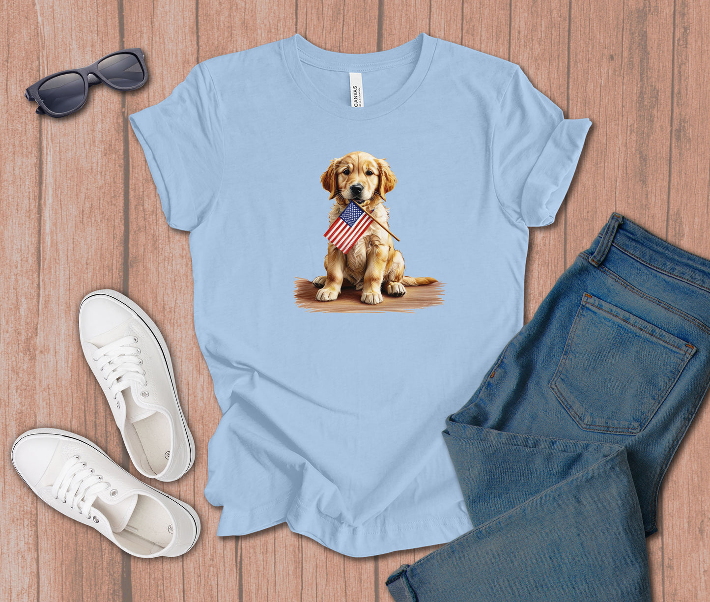 Patriotic Golden Labrador Retriever Puppy Dog T-Shirt