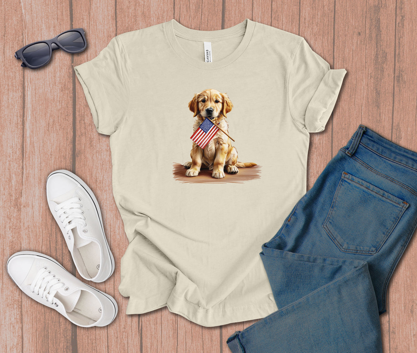 Patriotic Golden Labrador Retriever Puppy Dog T-Shirt