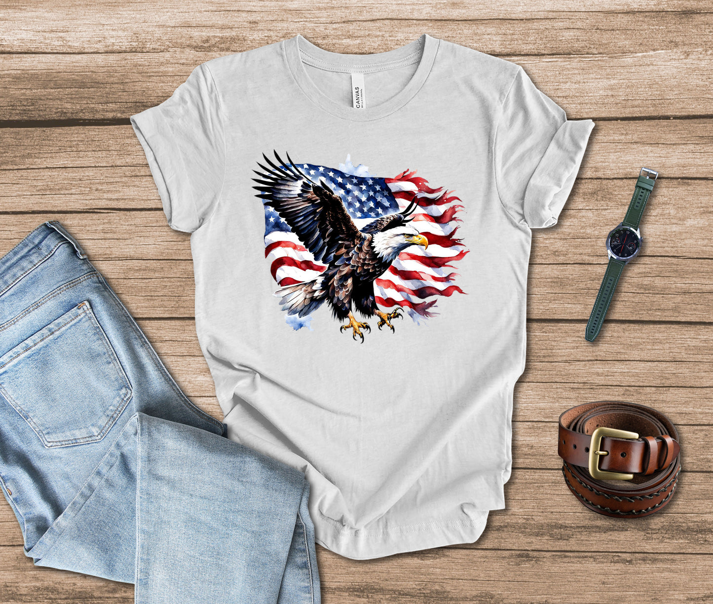 Flying American Eagle and Flag T-shirt