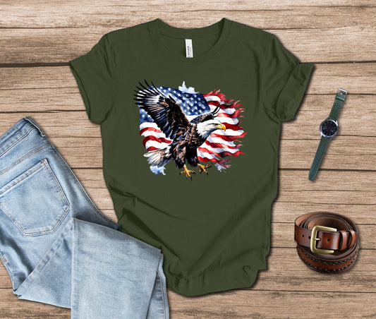 Flying American Eagle and Flag T-shirt