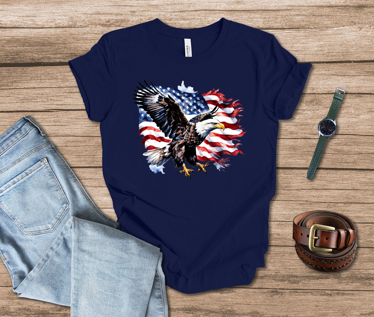 Flying American Eagle and Flag T-shirt