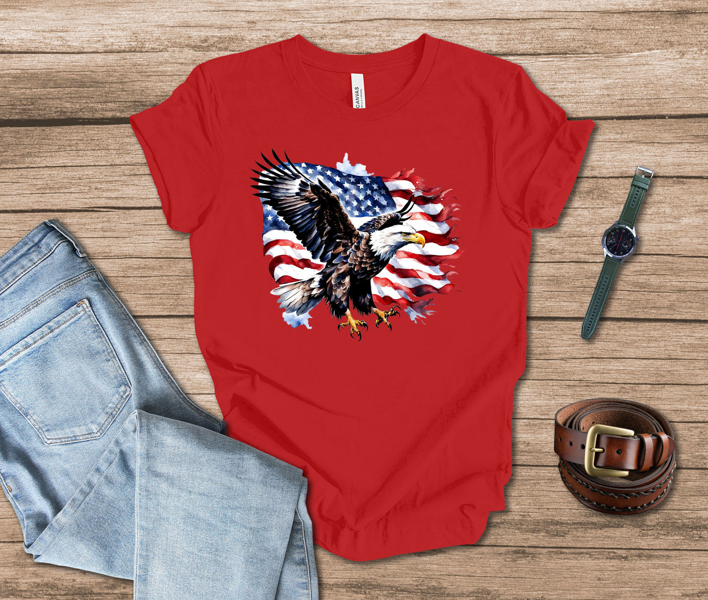 Flying American Eagle and Flag T-shirt