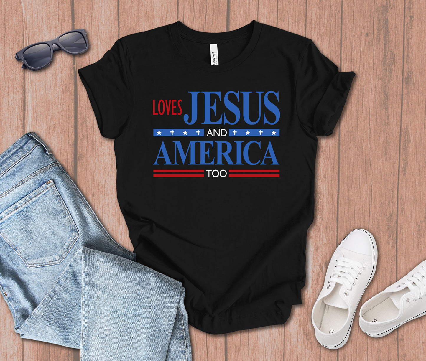 Loves Jesus and America too T-Shirt