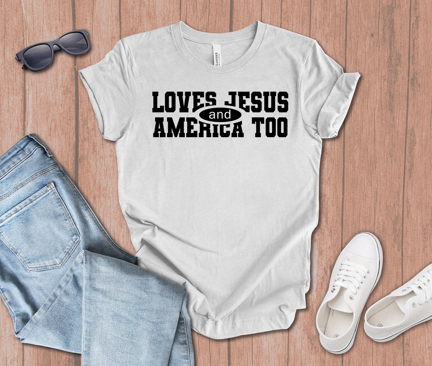 Loves Jesus and America too Athletic T-Shirt