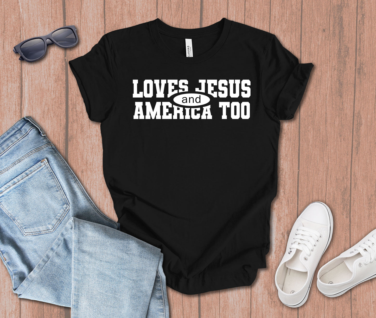 Loves Jesus and America too Athletic T-Shirt