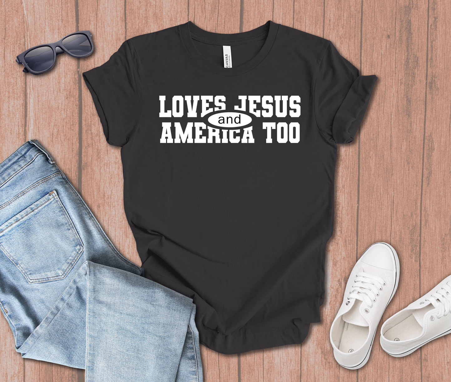 Loves Jesus and America too Athletic T-Shirt