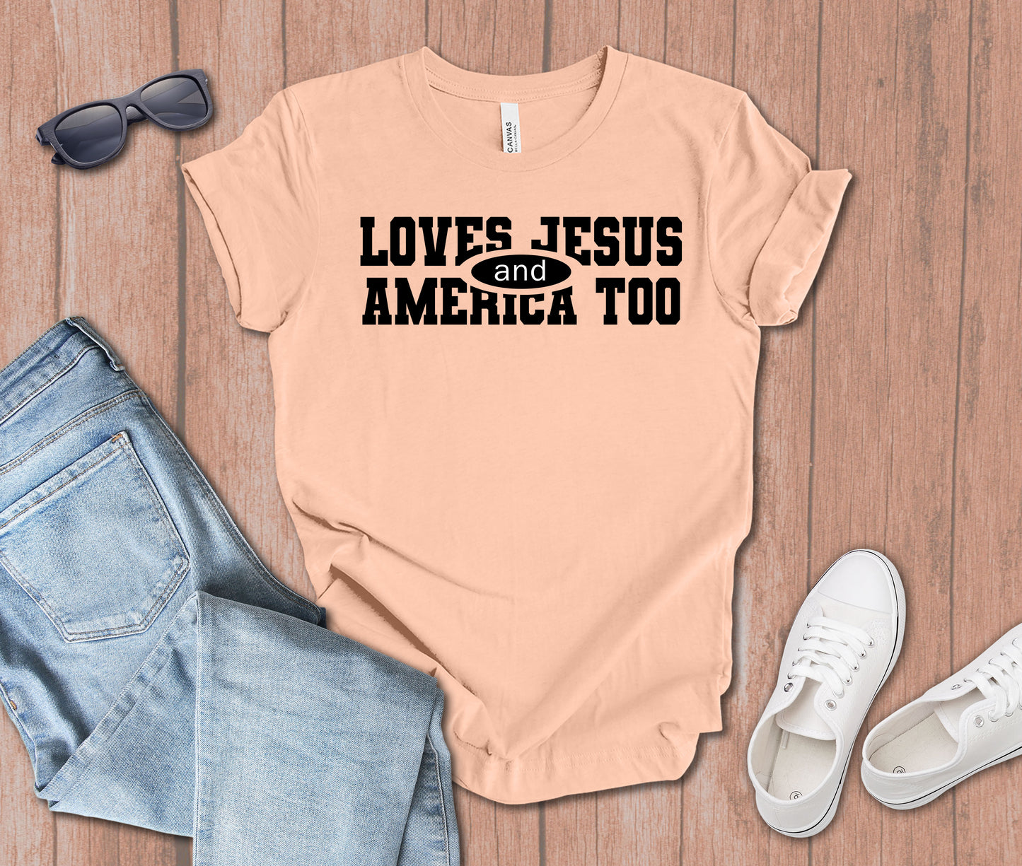 Loves Jesus and America too Athletic T-Shirt