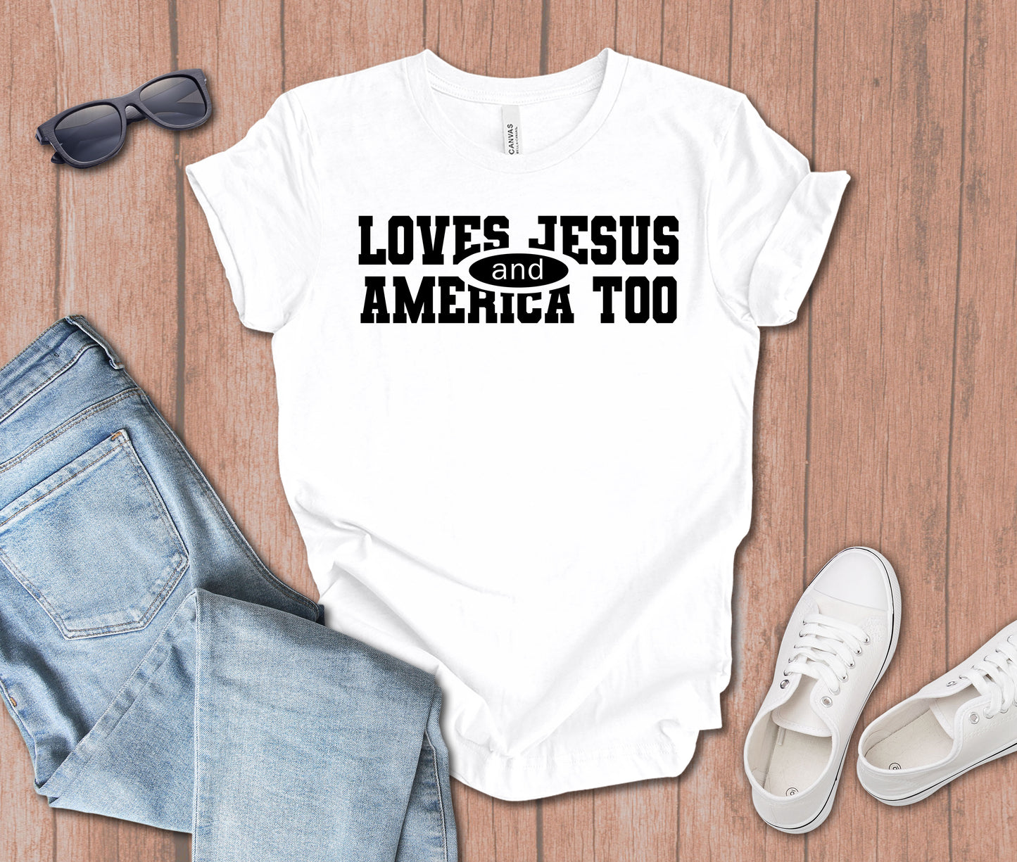 Loves Jesus and America too Athletic T-Shirt